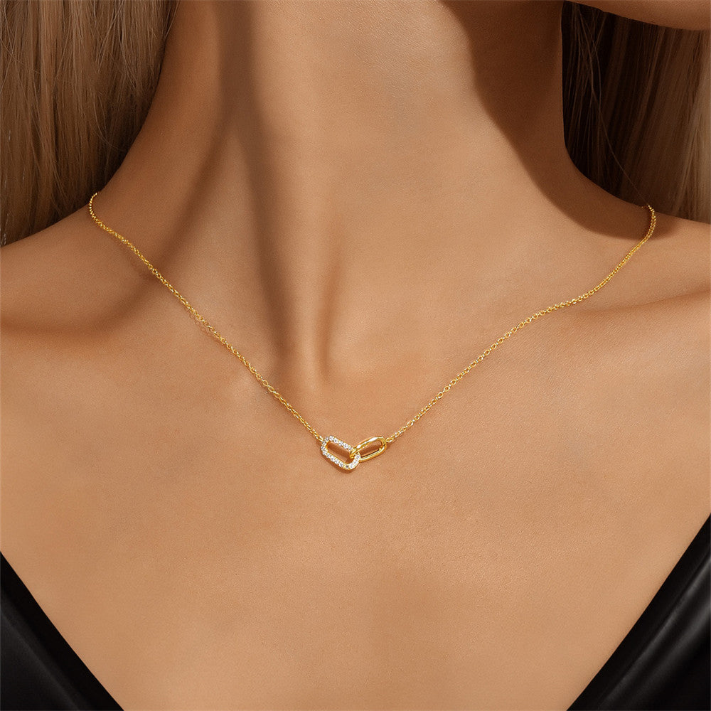 Buy Pavé Interlocking Link Necklace – 925 Sterling Silver, Gold Plated - Necklaces at Presentopia - View 6