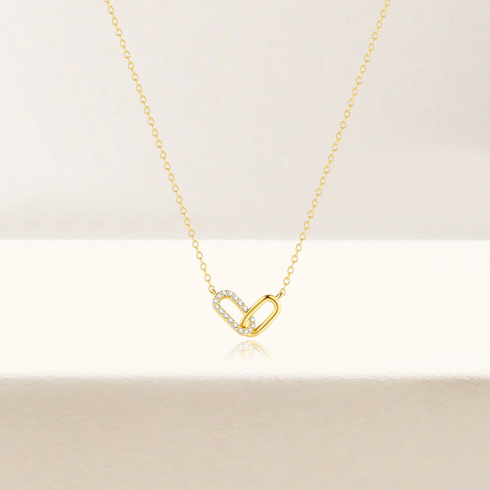 Buy Pavé Interlocking Link Necklace – 925 Sterling Silver, Gold Plated - Necklaces at Presentopia - View 8