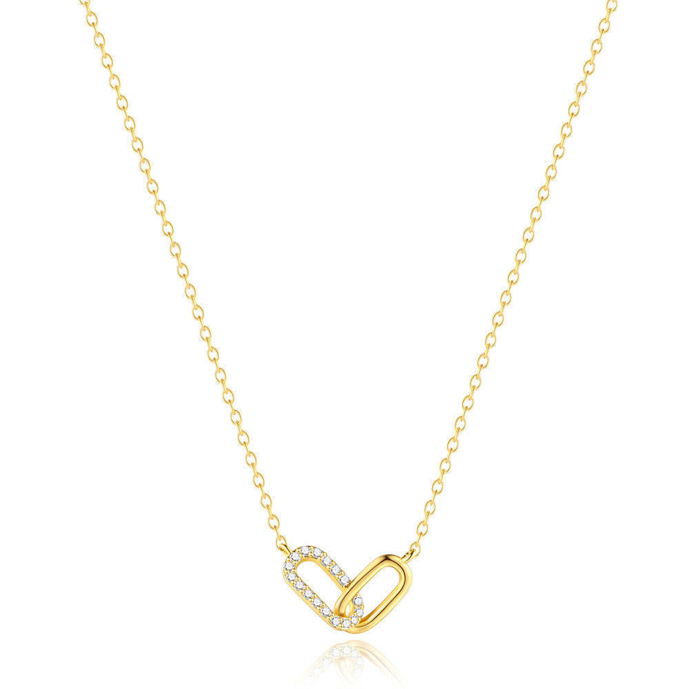 Buy Pavé Interlocking Link Necklace – 925 Sterling Silver, Gold Plated - Necklaces at Presentopia - View 9
