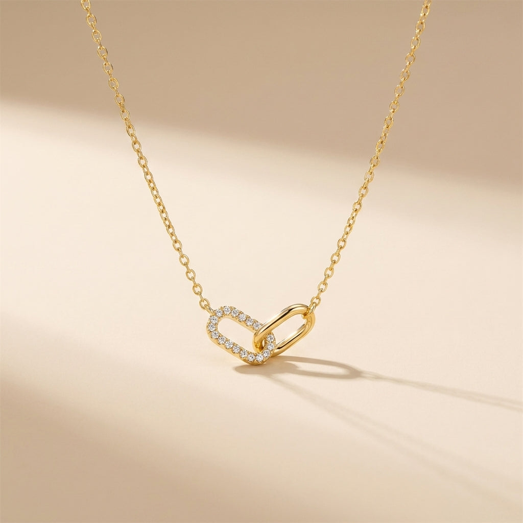 Buy Pavé Interlocking Link Necklace – 925 Sterling Silver, Gold Plated at Pinky Promise