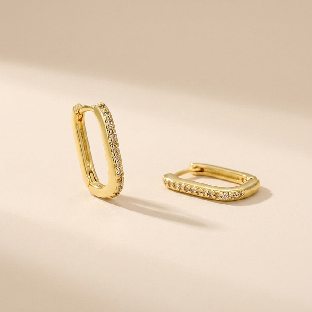 Buy Pavé Oval Huggie Hoop Earrings - Gold Plated 925 Sterling Silver at Pinky Promise