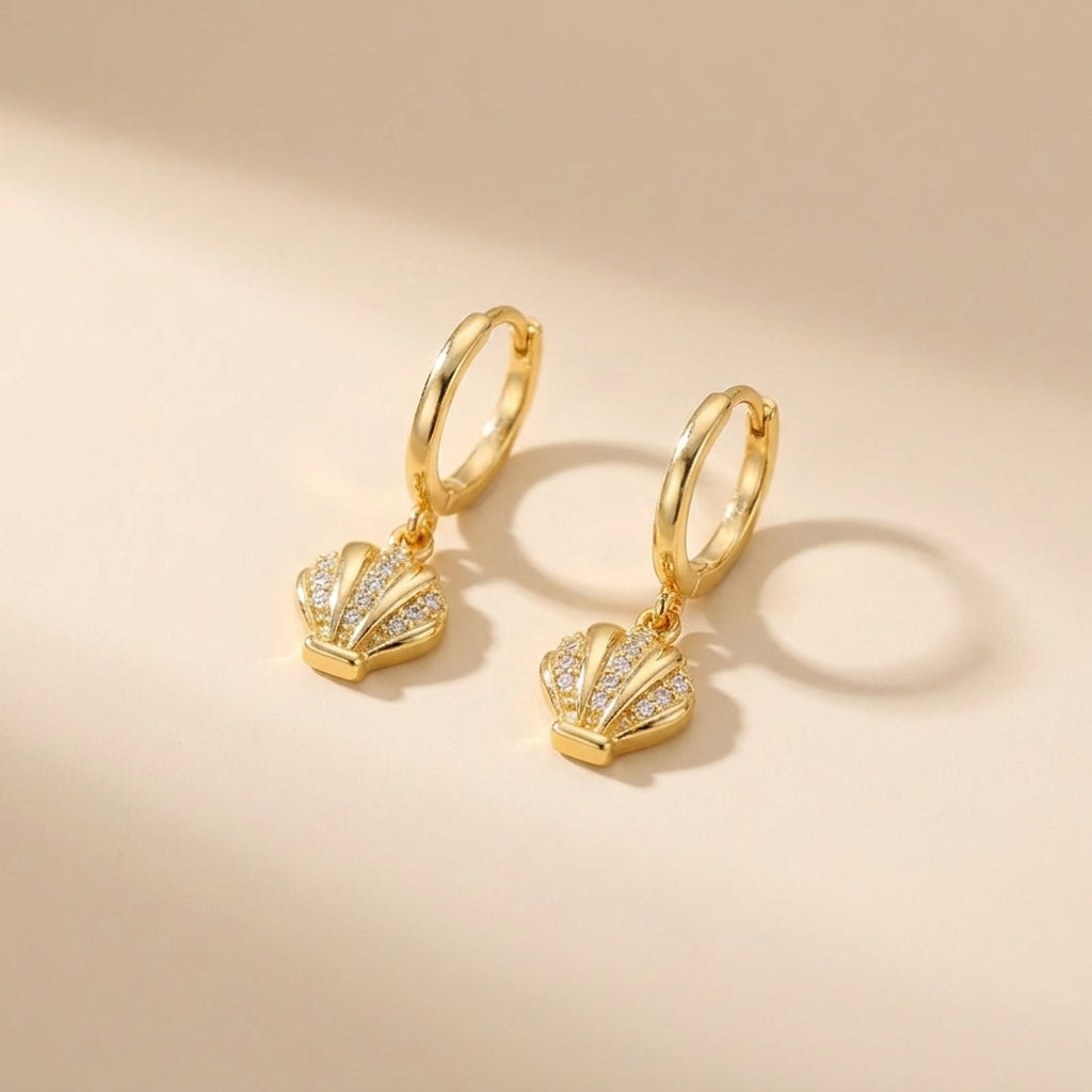 Buy Pavé Seashell Huggie Hoop Earrings – Gold Plated 925 Sterling Silver - Earrings at Presentopia