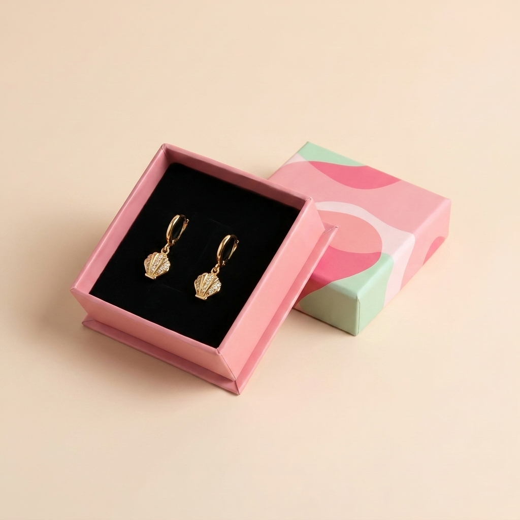 Pavé Seashell Huggie Hoop Earrings – Gold Plated 925 Sterling Silver | Pinky Promise