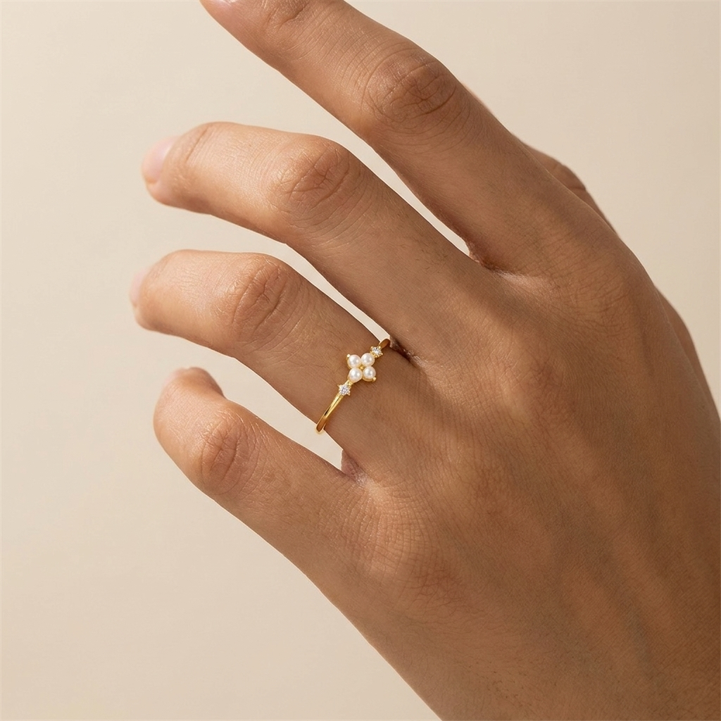 Buy Pearl Flower Cluster Ring - Gold Plated 925 Sterling Silver - Rings at Presentopia - View 2