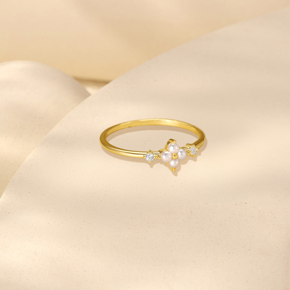 Buy Pearl Flower Cluster Ring - Gold Plated 925 Sterling Silver - Rings at Presentopia - View 8