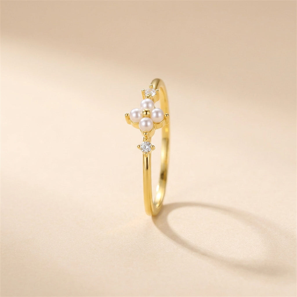 Buy Pearl Flower Cluster Ring - Gold Plated 925 Sterling Silver at Pinky Promise