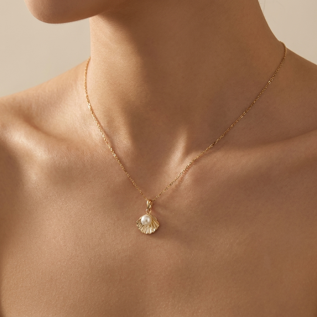 Pearl Seashell Pendant Necklace – 925 Sterling Silver, Gold Plated | Pinky Promise