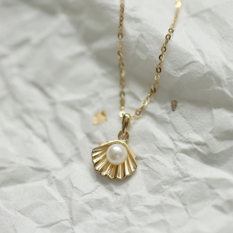 Buy Pearl Seashell Pendant Necklace – 925 Sterling Silver, Gold Plated - Necklaces at Presentopia - View 3