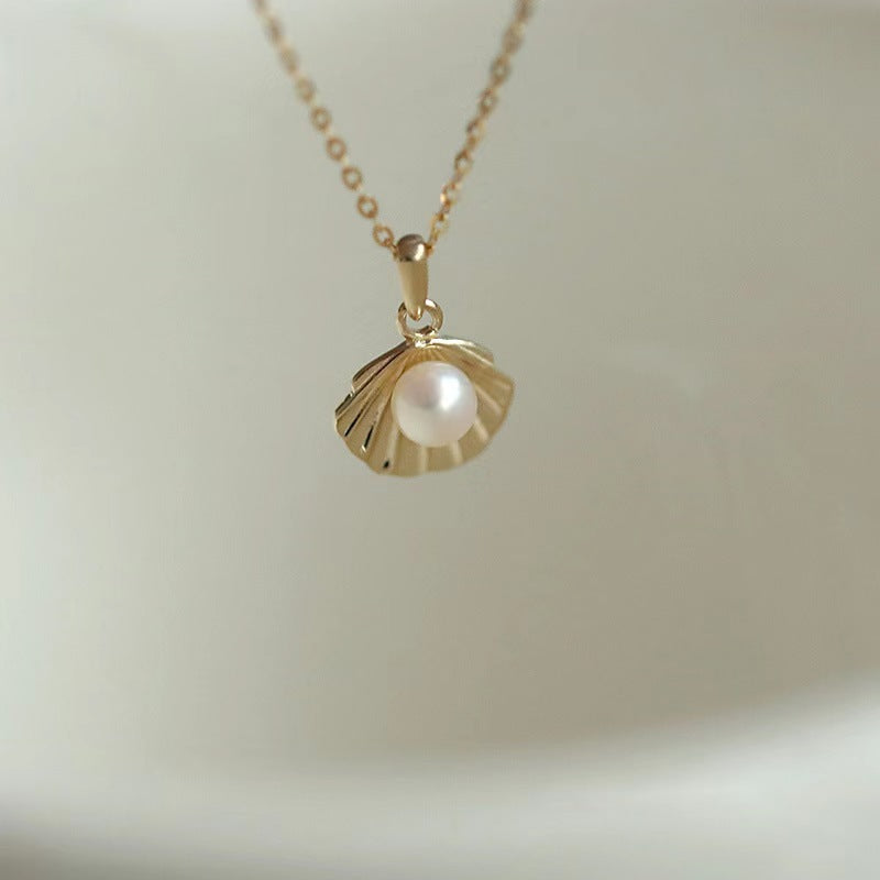 Buy Pearl Seashell Pendant Necklace – 925 Sterling Silver, Gold Plated - Necklaces at Presentopia - View 4