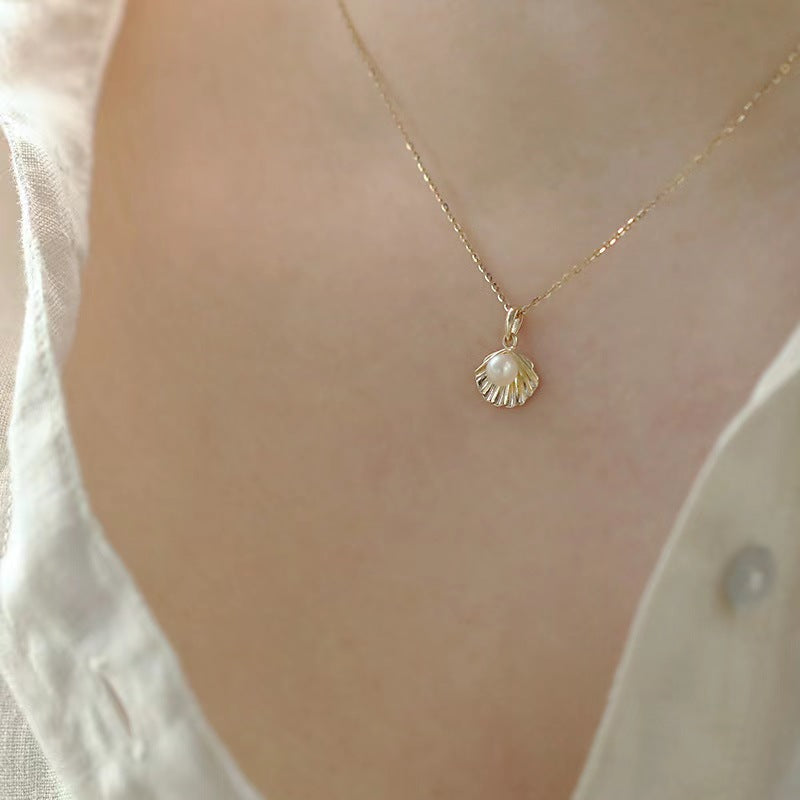 Buy Pearl Seashell Pendant Necklace – 925 Sterling Silver, Gold Plated - Necklaces at Presentopia - View 5
