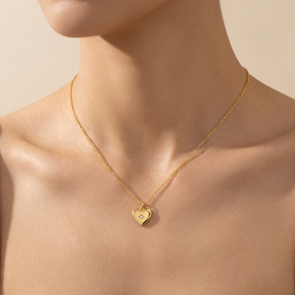 Polished Heart Star Pendant Necklace - Gold Plated 925 Sterling Silver | Pinky Promise