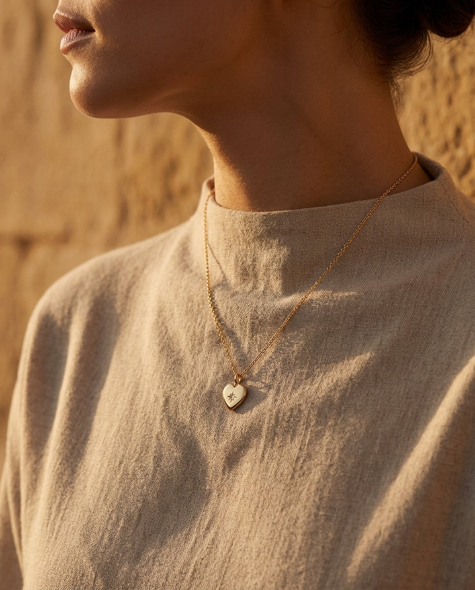 Buy Polished Heart Star Pendant Necklace - Gold Plated 925 Sterling Silver - Necklaces at Presentopia - View 3
