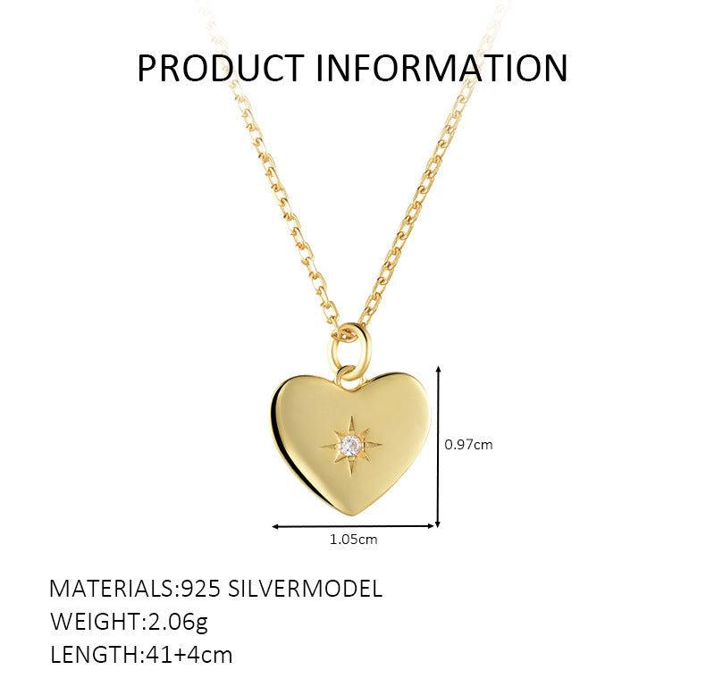 Buy Polished Heart Star Pendant Necklace - Gold Plated 925 Sterling Silver - Necklaces at Presentopia - View 4