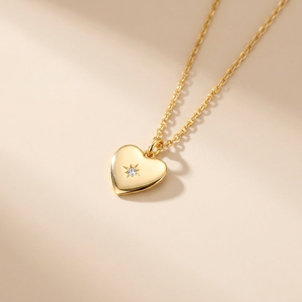 Buy Polished Heart Star Pendant Necklace - Gold Plated 925 Sterling Silver - Necklaces at Presentopia