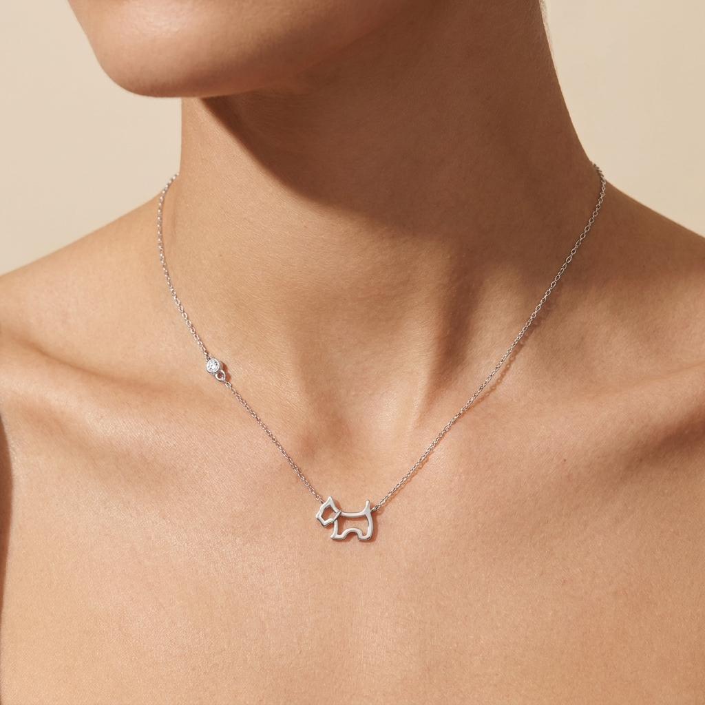 Puppy Outline Necklace - 925 Sterling Silver - Close Up | Pinky Promise