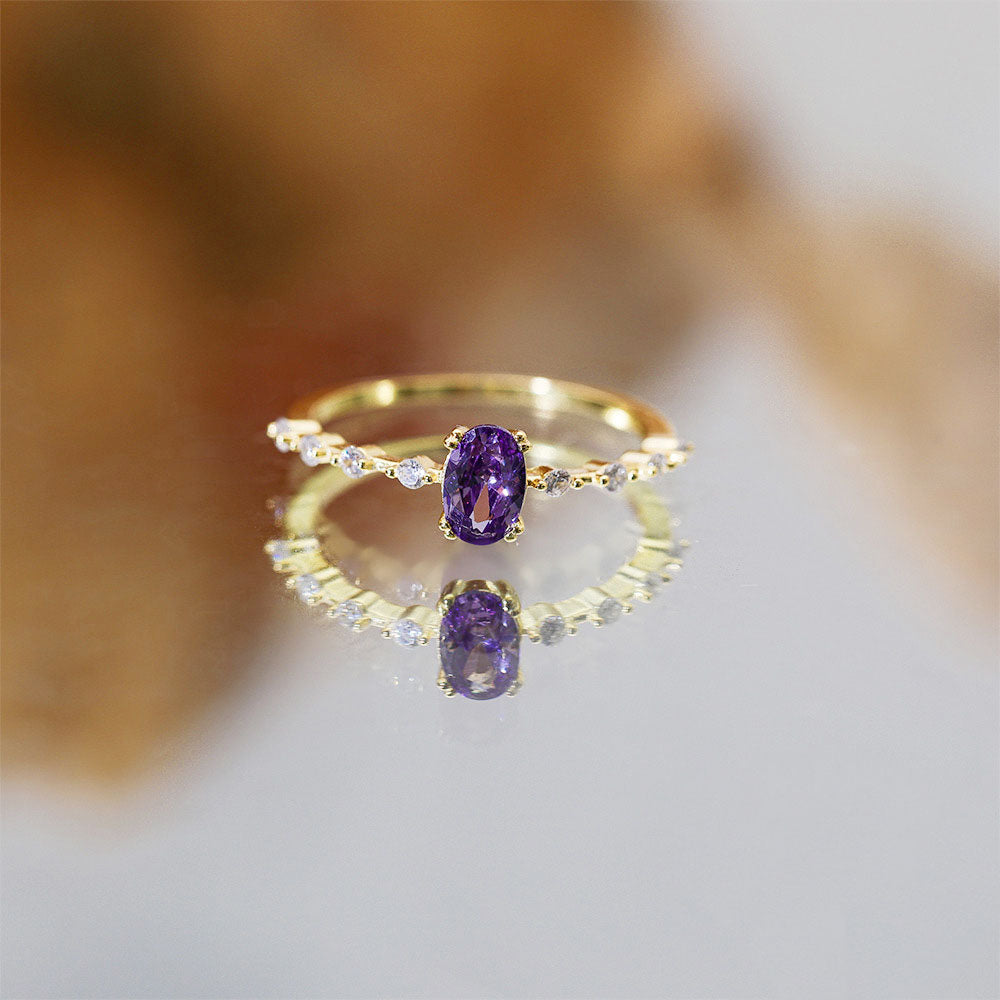 Purple Oval Ring – 925 Sterling Silver, Gold Plated - Photo 11 | Pinky Promise