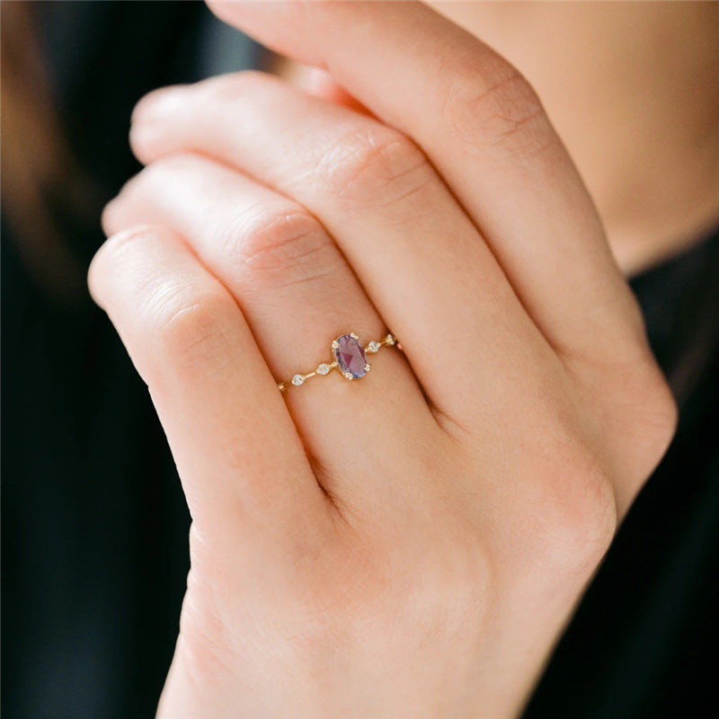 Purple Oval Ring – 925 Sterling Silver, Gold Plated - Photo 12 | Pinky Promise
