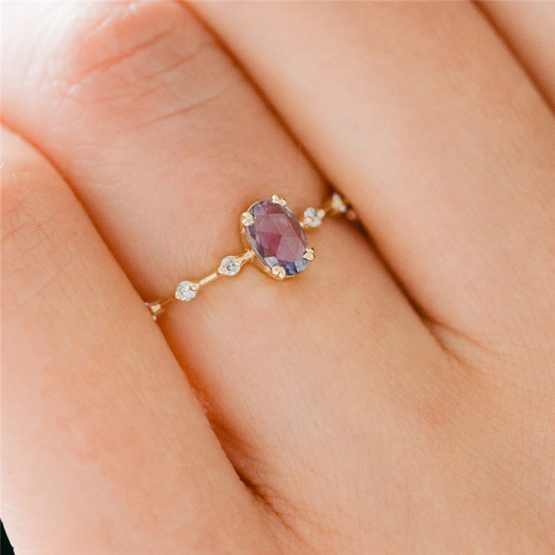 Purple Oval Ring – 925 Sterling Silver, Gold Plated - Photo 4 | Pinky Promise