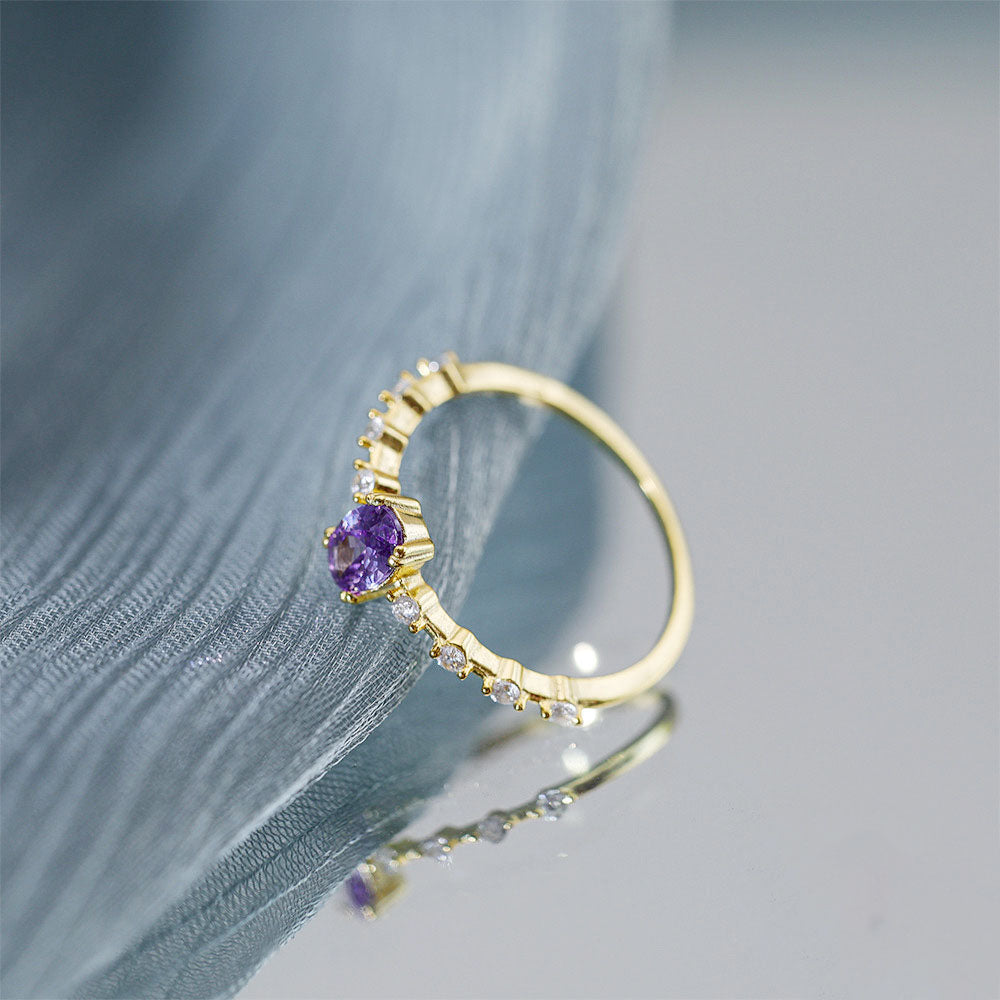 Purple Oval Ring – 925 Sterling Silver, Gold Plated - Photo 6 | Pinky Promise