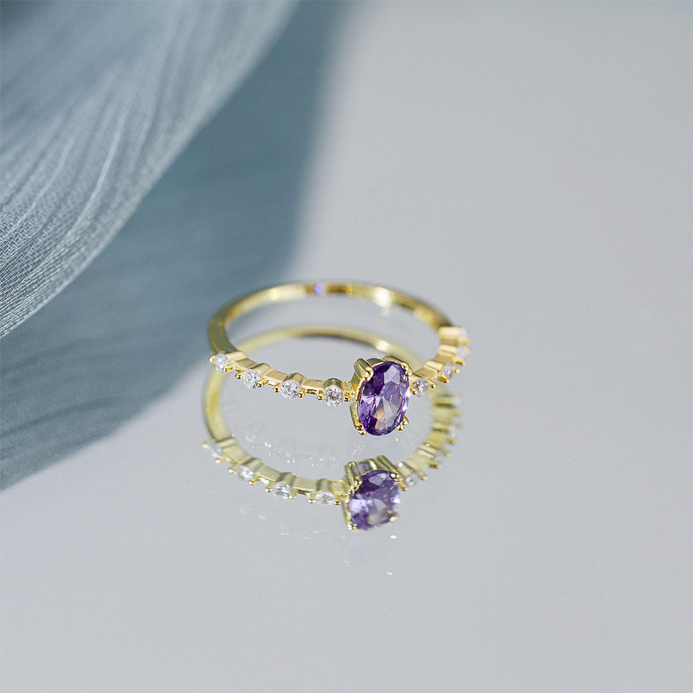 Purple Oval Ring – 925 Sterling Silver, Gold Plated - Photo 7 | Pinky Promise