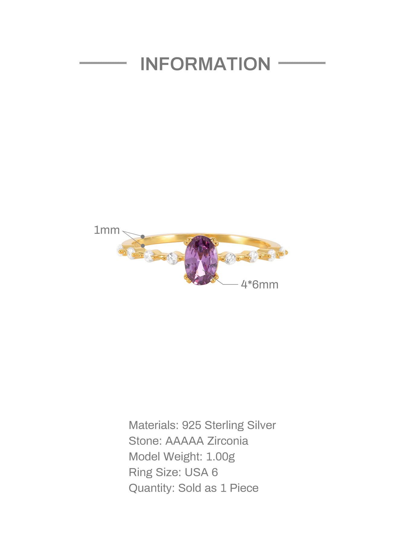 Purple Oval Ring – 925 Sterling Silver, Gold Plated - Photo 9 | Pinky Promise