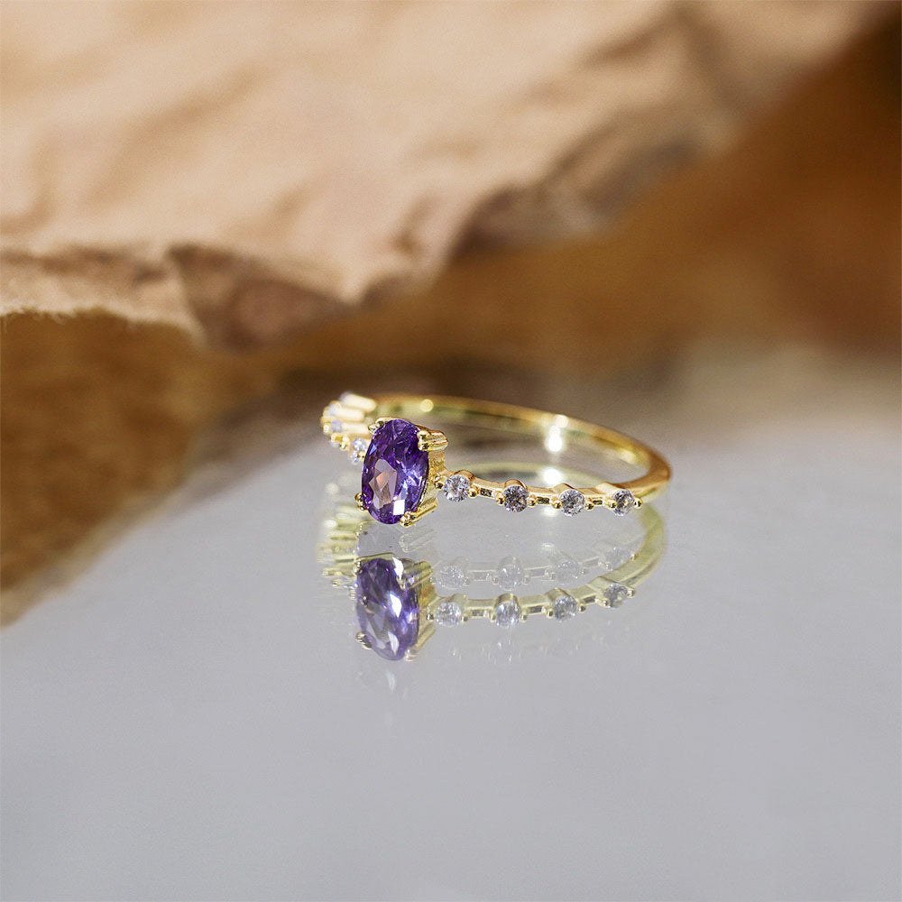 Purple Oval Ring – 925 Sterling Silver, Gold Plated - Photo 10 | Pinky Promise