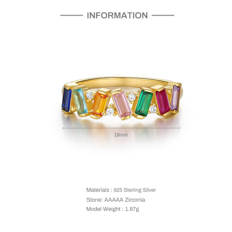 Rainbow Baguette Zigzag Ring - Gold Plated 925 Sterling Silver - Photo 4 | Pinky Promise