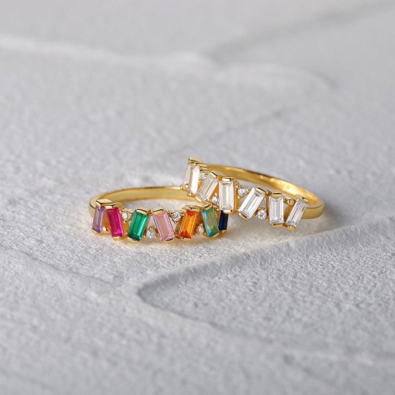 Rainbow Baguette Zigzag Ring - Gold Plated 925 Sterling Silver - Photo 7 | Pinky Promise