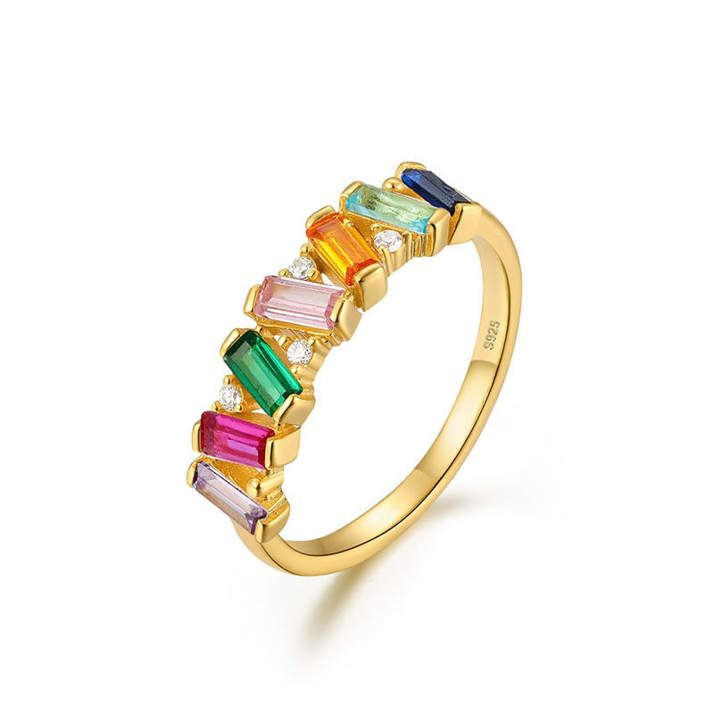 Rainbow Baguette Zigzag Ring - Gold Plated 925 Sterling Silver - Photo 8 | Pinky Promise