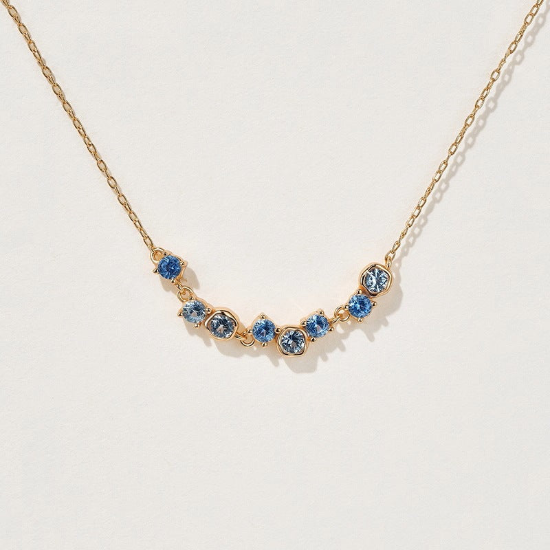 Scattered Blue Zircon Curved Necklace – Gold Plated 925 Sterling Silver - Photo 5 | Pinky Promise