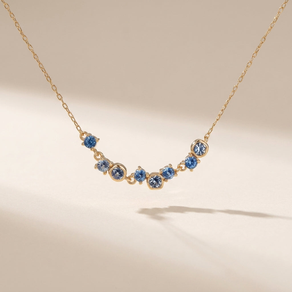 Buy Scattered Blue Zircon Curved Necklace – Gold Plated 925 Sterling Silver at Pinky Promise
