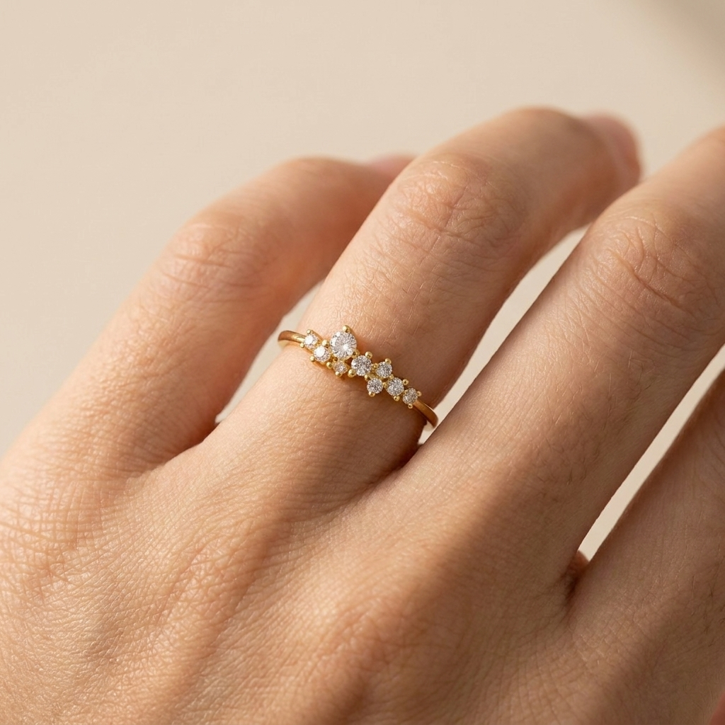 Scattered Crystal Cluster Ring – 925 Sterling Silver, Gold Plated | Pinky Promise