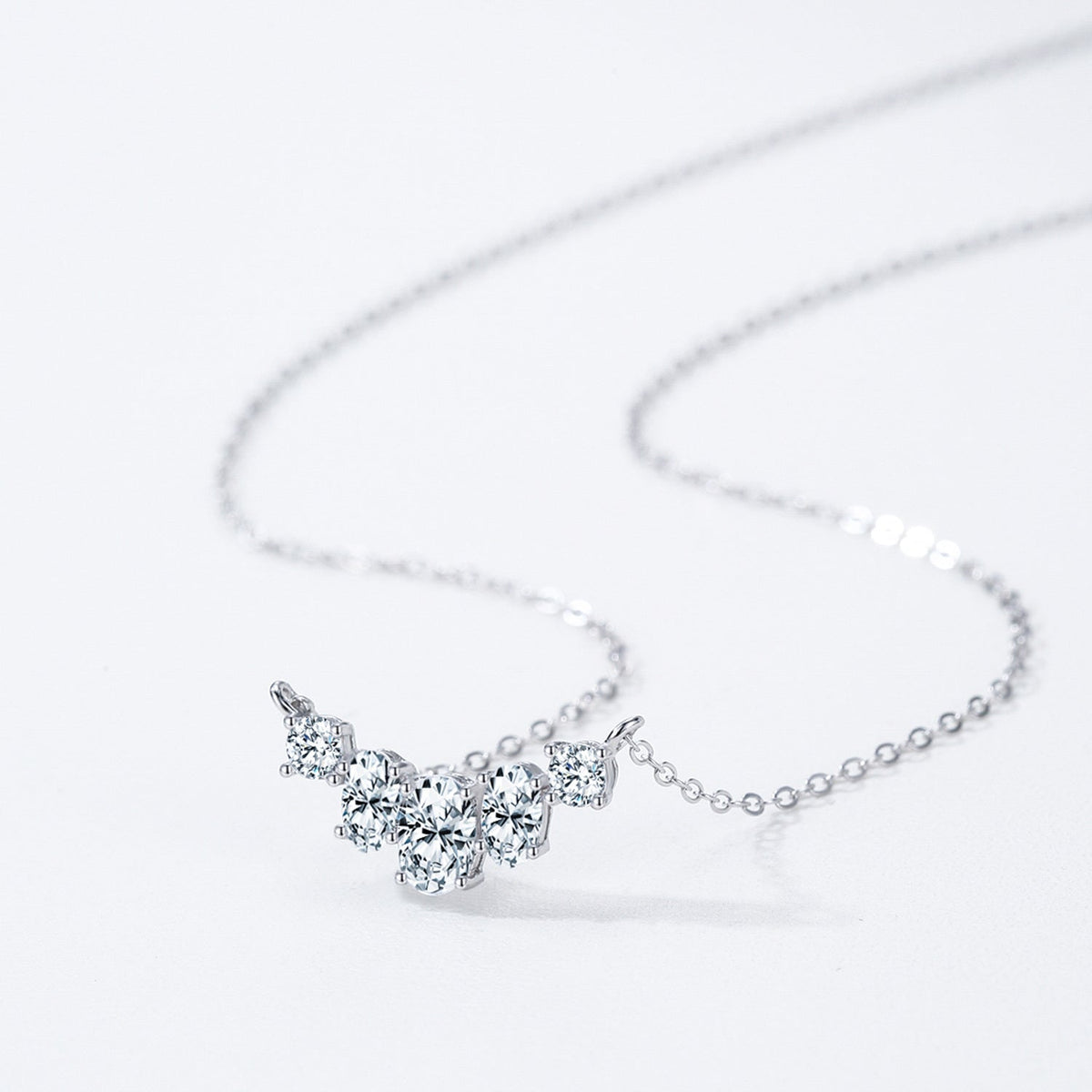 Buy Sparkling Curved Cluster Necklace - 925 Sterling Silver - Necklaces at Presentopia - View 4