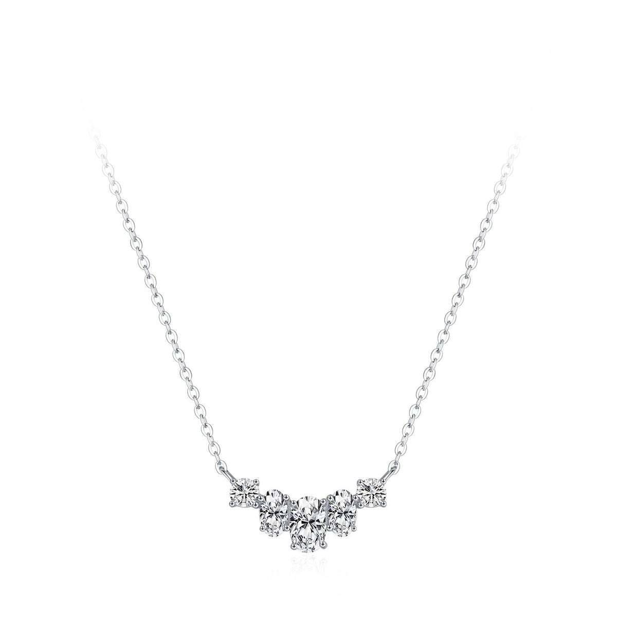 Buy Sparkling Curved Cluster Necklace - 925 Sterling Silver - Necklaces at Presentopia - View 5