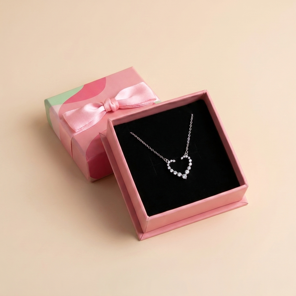 Sparkling Open Heart Necklace - 925 Sterling Silver - Close Up | Pinky Promise