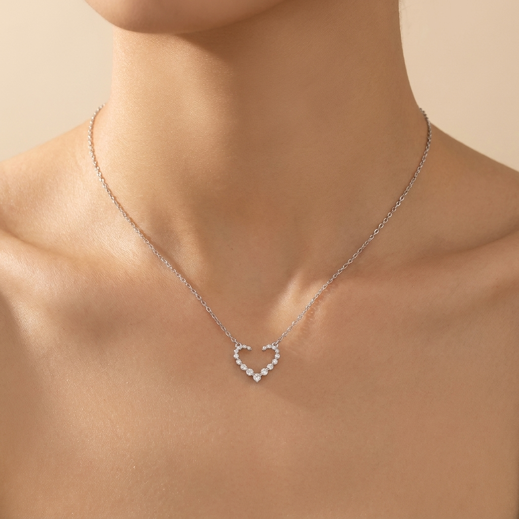 Buy Sparkling Open Heart Necklace - 925 Sterling Silver - Necklaces at Presentopia - View 2
