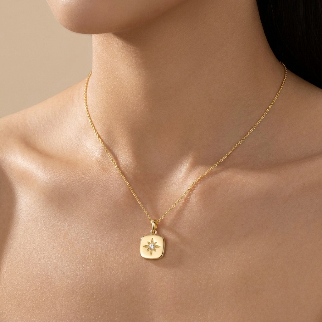 Buy Starburst Compass Pendant Necklace - Gold Plated 925 Sterling Silver - Necklaces at Presentopia - View 2