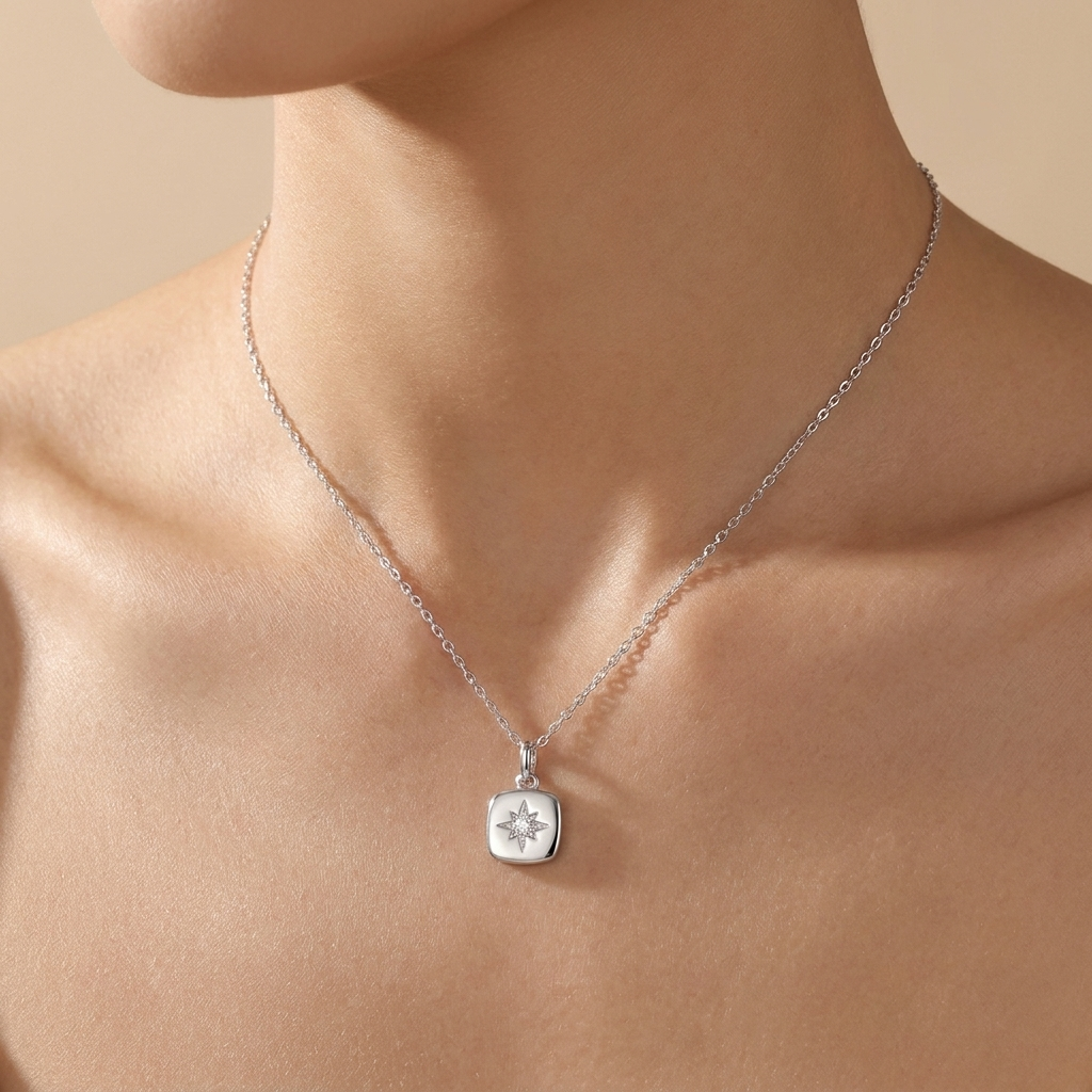 Buy Starburst Compass Pendant Necklace - Gold Plated 925 Sterling Silver - Necklaces at Presentopia - View 3
