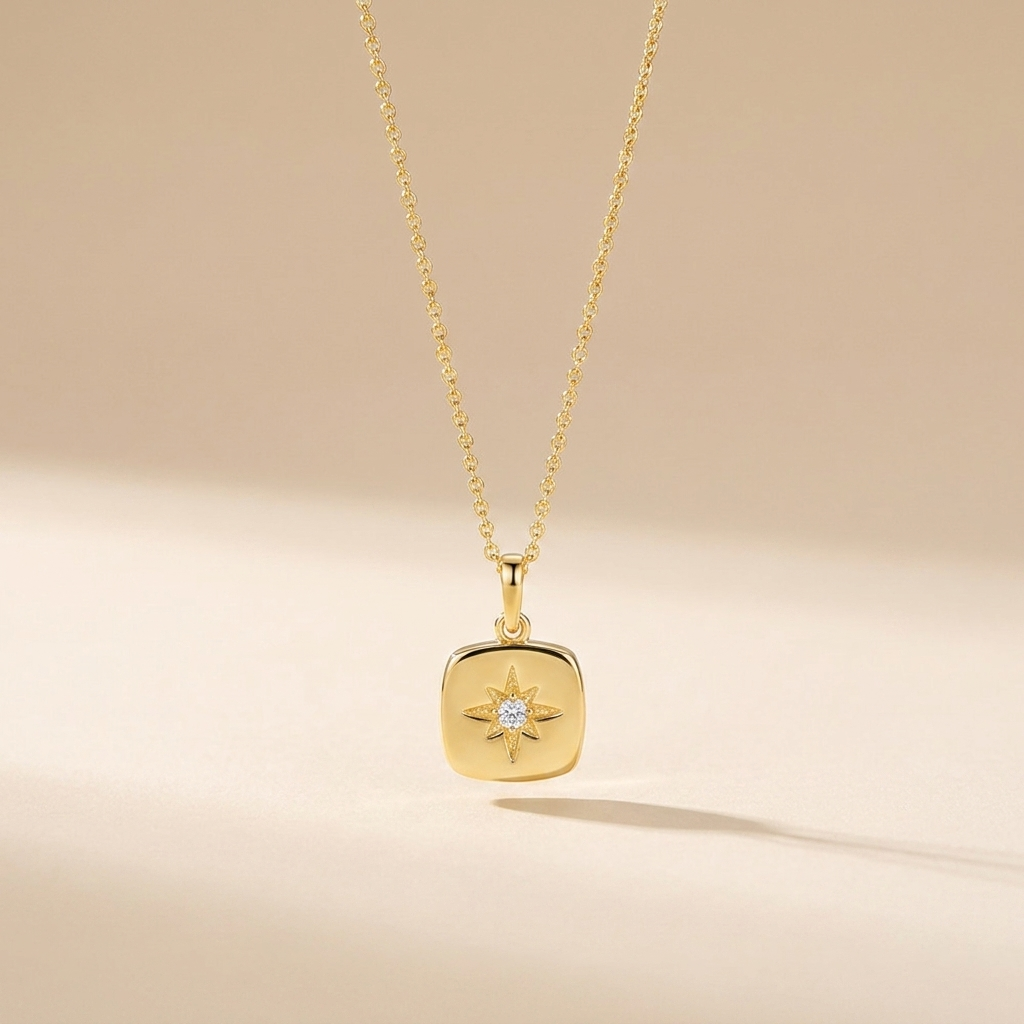 Buy Starburst Compass Pendant Necklace - Gold Plated 925 Sterling Silver at Pinky Promise