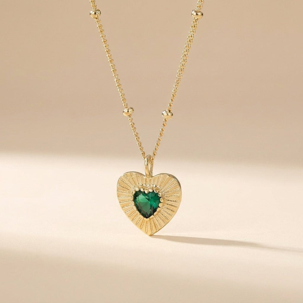 Buy Sunburst Emerald Heart Pendant Necklace - Gold Plated 925 Sterling Silver - Necklaces at Presentopia