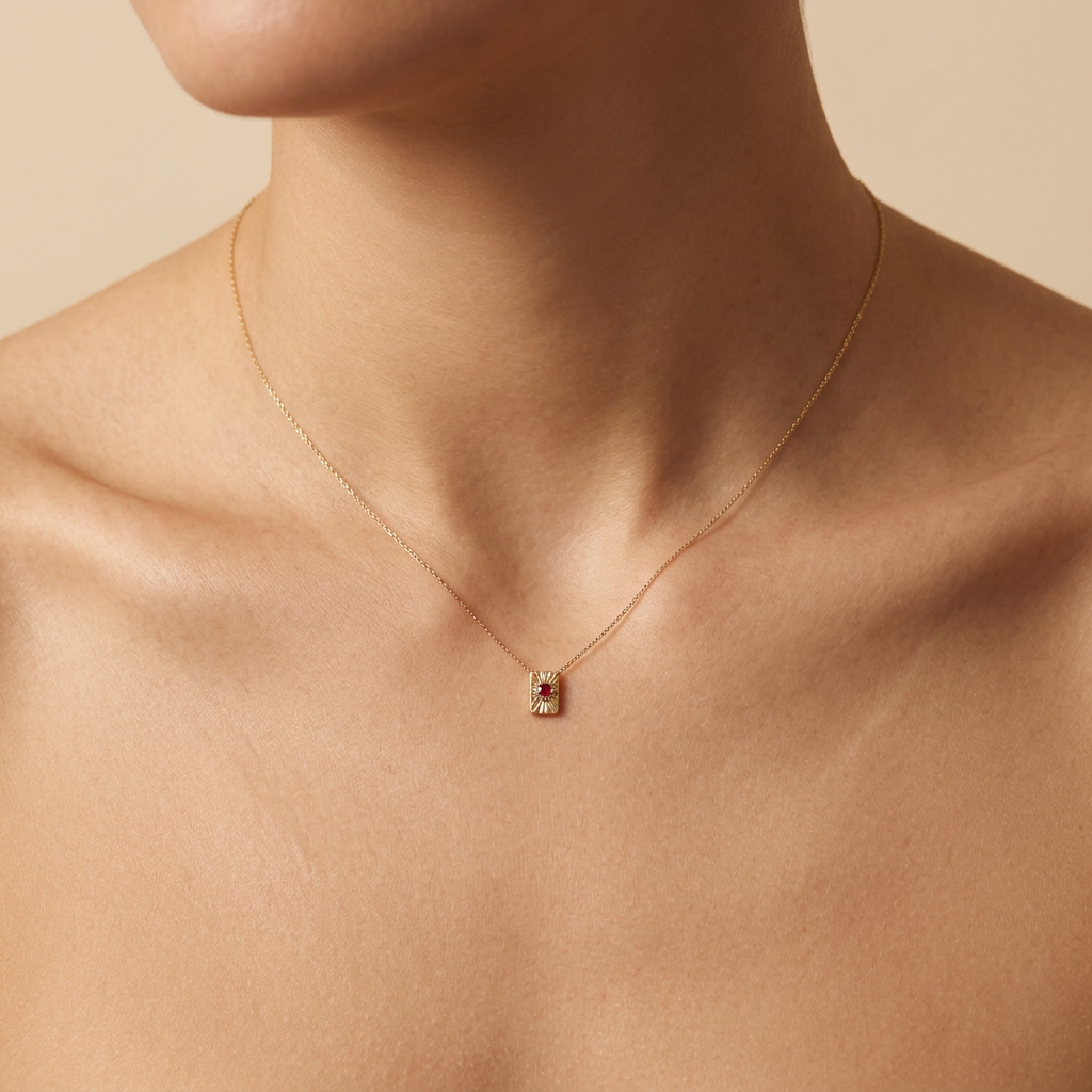 Sunburst Heart Tag Necklace - Gold Plated 925 Sterling Silver | Pinky Promise