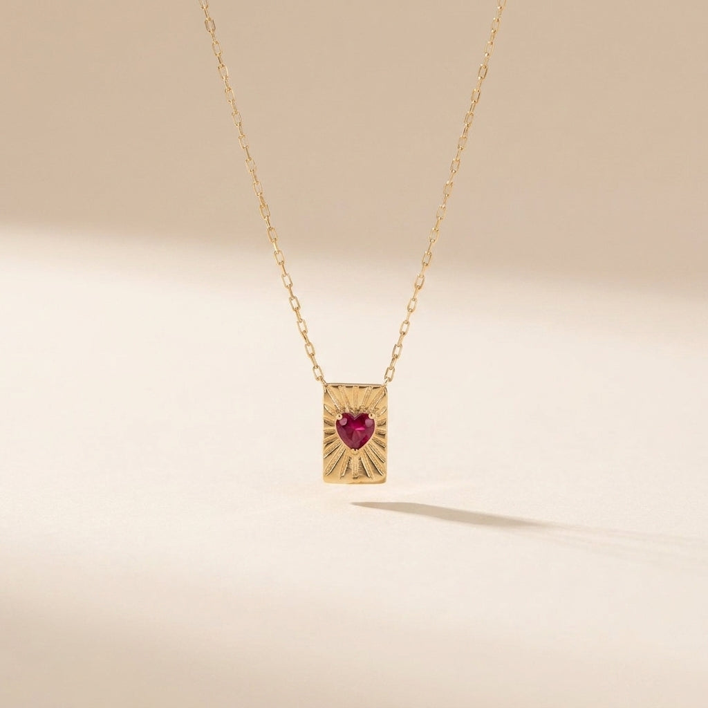 Buy Sunburst Heart Tag Necklace - Gold Plated 925 Sterling Silver at Pinky Promise