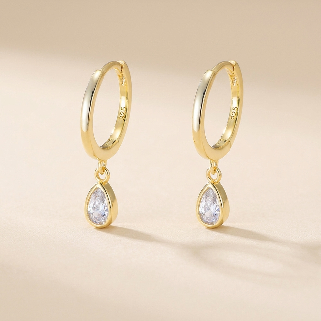 Buy Teardrop Zircon Hoop Earrings - 925 Sterling Silver - Earrings at Presentopia