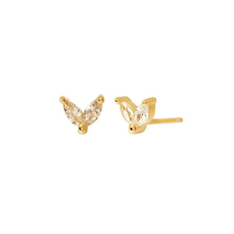 Buy Tiny Leaf Marquise Stud Earrings - Gold Plated 925 Sterling Silver - Earrings at Presentopia - View 4