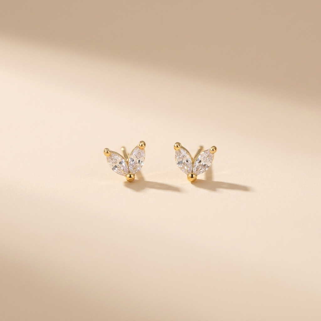 Buy Tiny Leaf Marquise Stud Earrings - Gold Plated 925 Sterling Silver - Earrings at Presentopia