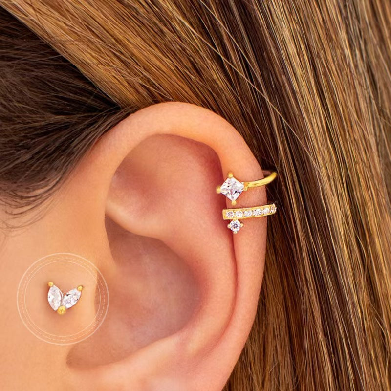 Tiny Leaf Marquise Stud Earrings - Gold Plated 925 Sterling Silver | Pinky Promise