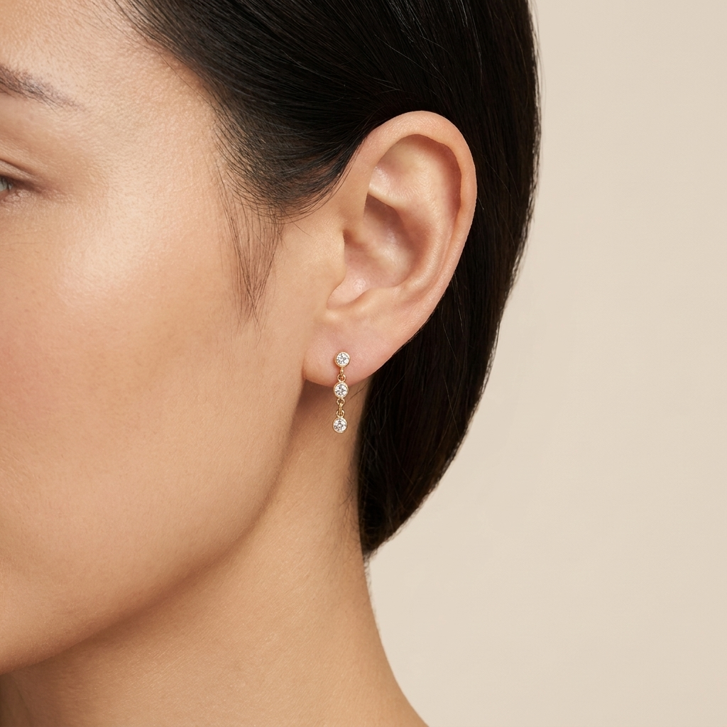 Trio Bezel Drop Earrings - 925 Sterling Silver | Pinky Promise