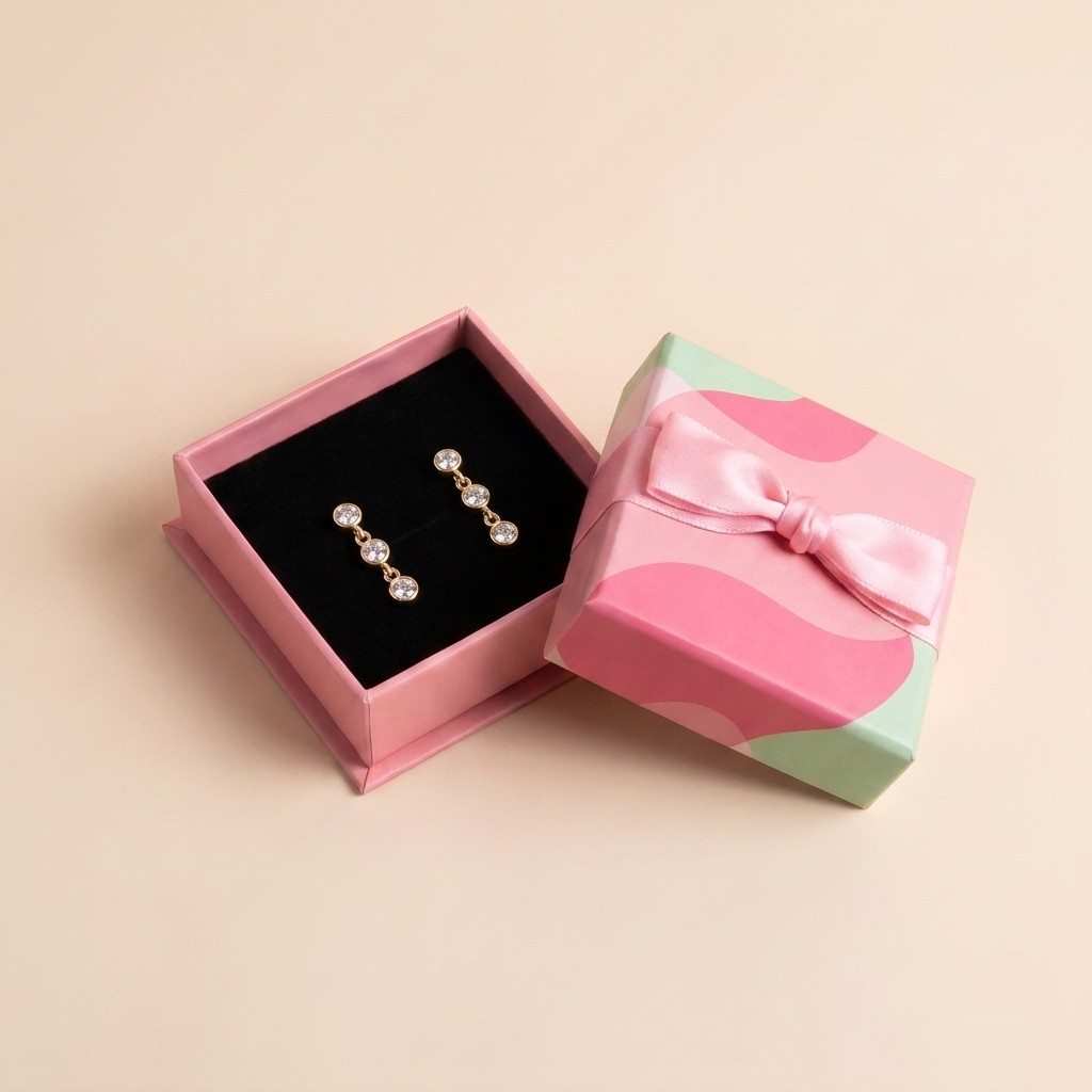 Trio Bezel Drop Earrings - 925 Sterling Silver - Close Up | Pinky Promise