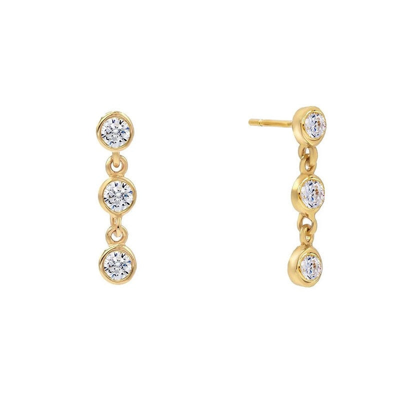 Trio Bezel Drop Earrings - 925 Sterling Silver - Photo 5 | Pinky Promise