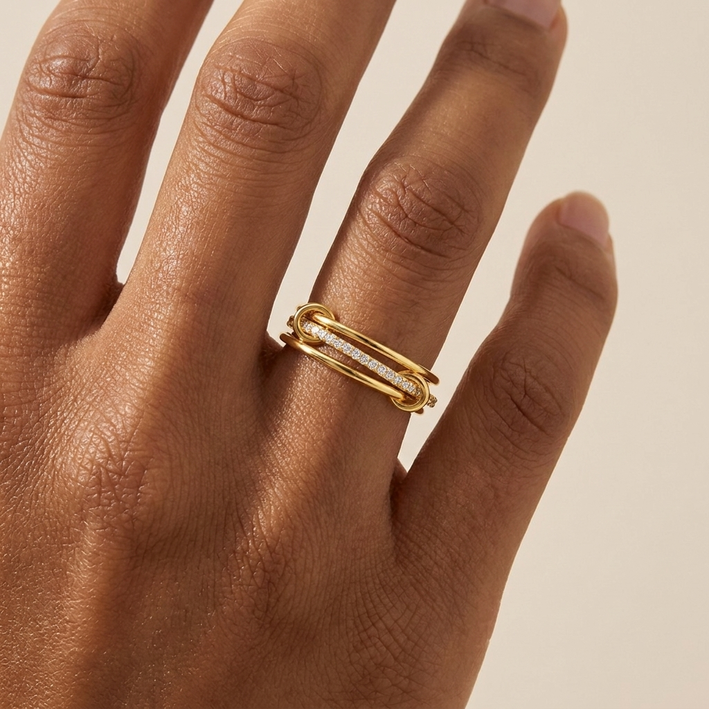 Triple Band Pavé Ring – 925 Sterling Silver, Gold Plated | Pinky Promise